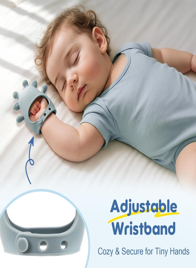 TOHIBEE 2 Packs Baby Teething Toys for 0-6 6-12 Months, Food Grade Silicone Adjustable Cow Teething Mitten, Chew Teether Toys for Teething Pain Relief, Baby and New Born Essentials, Blue & White - Image 4
